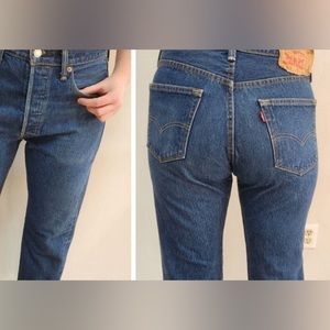 Vintage Levis 501 Dark Wash Button Fly Straight Leg Ankle Jeans